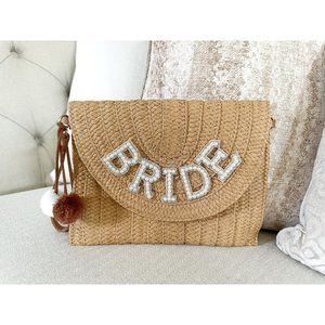 Bride Clutch Bag, Straw Bride Clutch Bag, Honeymoon Bride Bag